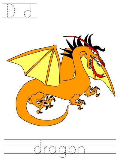 Printable print practice worksheet - Dd dragon