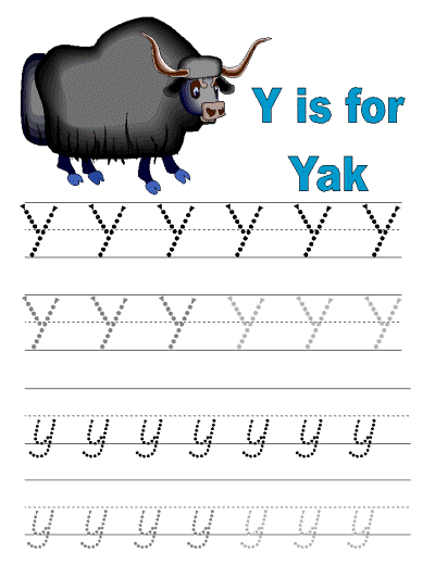 yak letter y tracer page