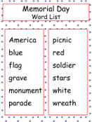 Memorial Day word lists