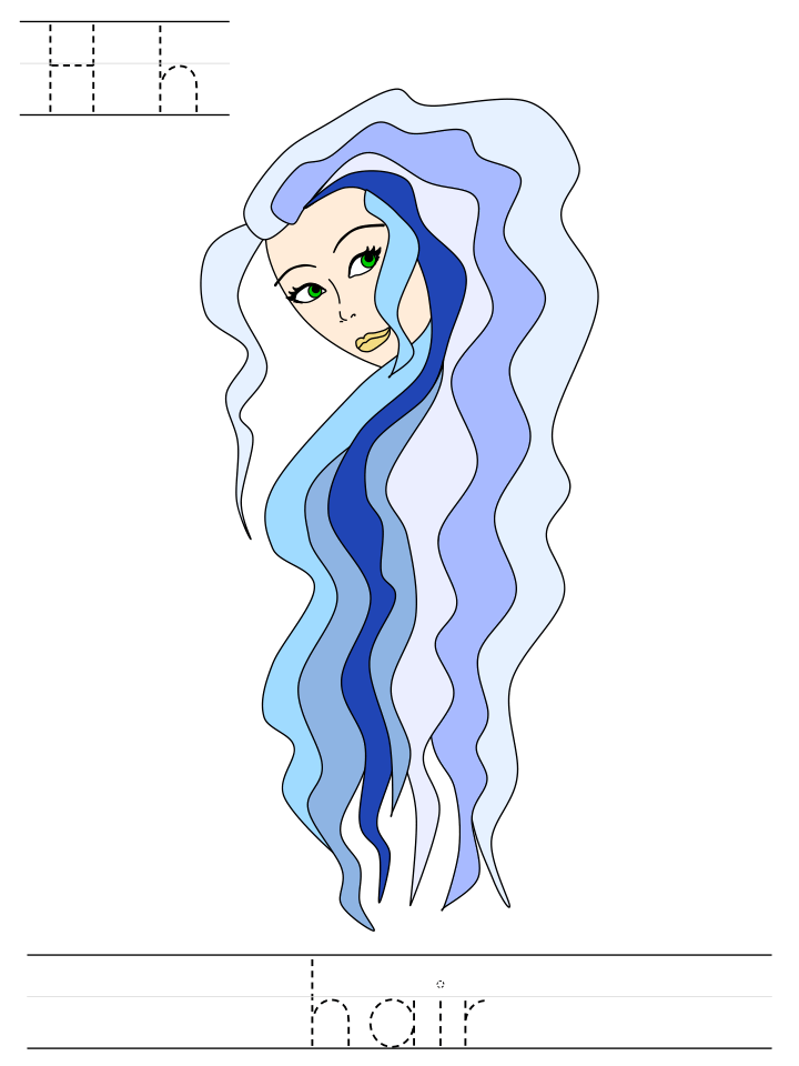 Printable print practice worksheet - Hh hair