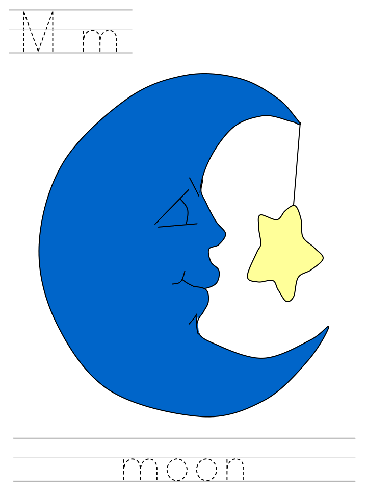 Printable print practice worksheet - Mm moon