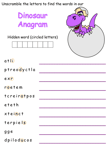 Dinosaurs Anagram Puzzle