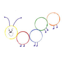 Circle caterpillar made by stamping the top of a paper cup.