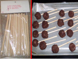 Cake Pops:  Form balls and place wooden sticke in the ball.