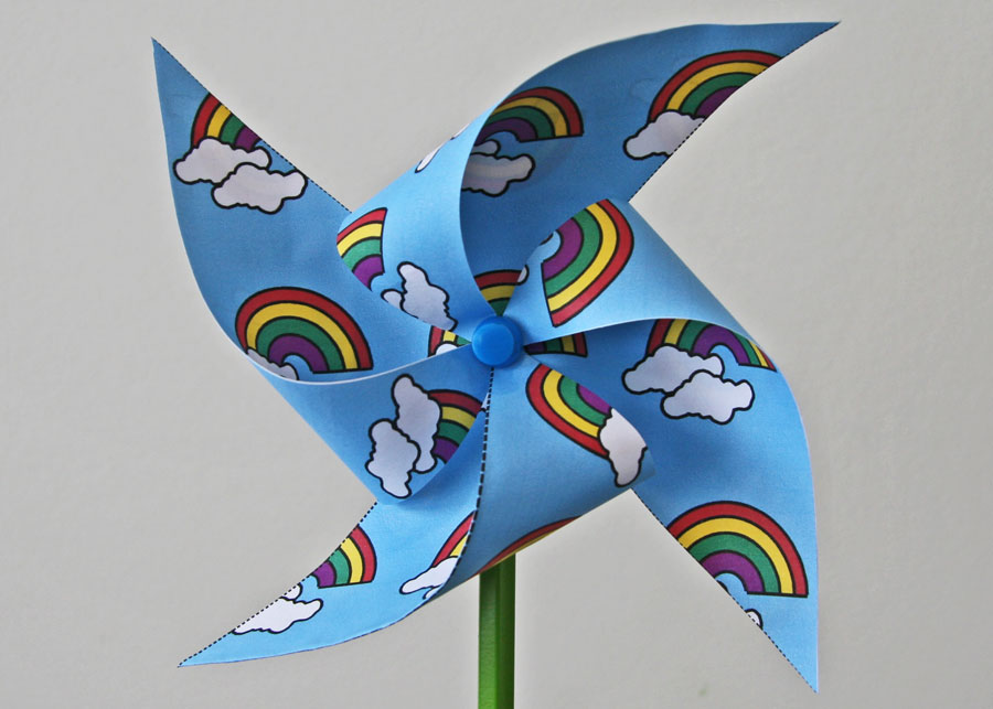 rainbow-themed paper pinwheel craft