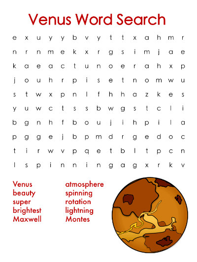 outer space themed word searches - Venus