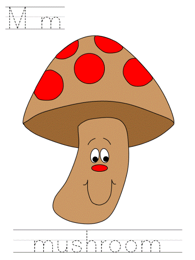 learn to print worksheets - Mm mushroom