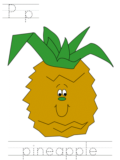 learn to print worksheets - Pp pineapple
