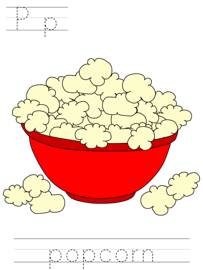 learn to print worksheets - Pp popcorn