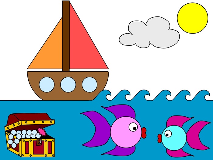 printable of a simple shapes matching activity with an ocean theme