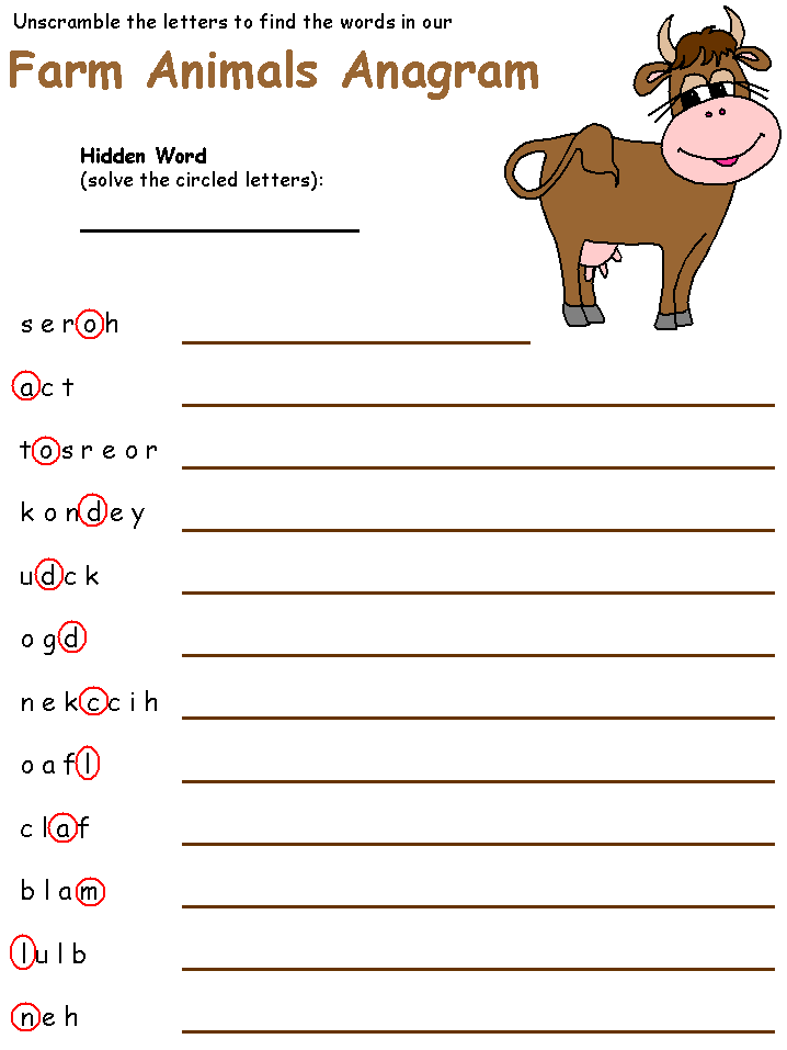 printable farm animal anagram