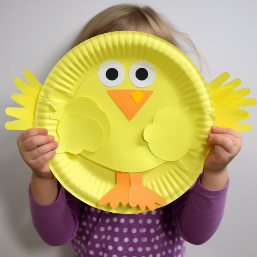 Paper Plate Chick with handprint wings