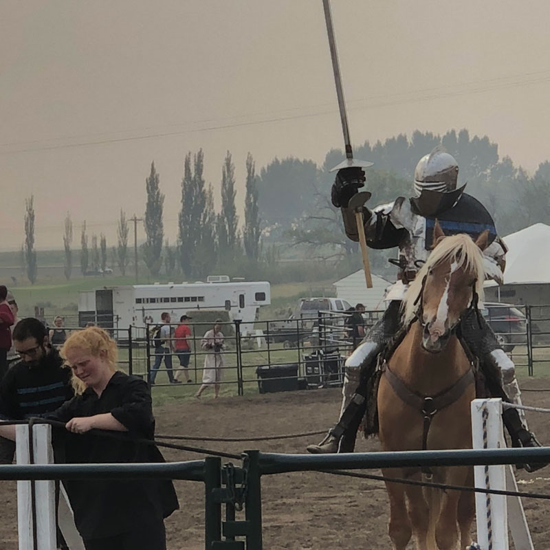 A knight holding a lance.