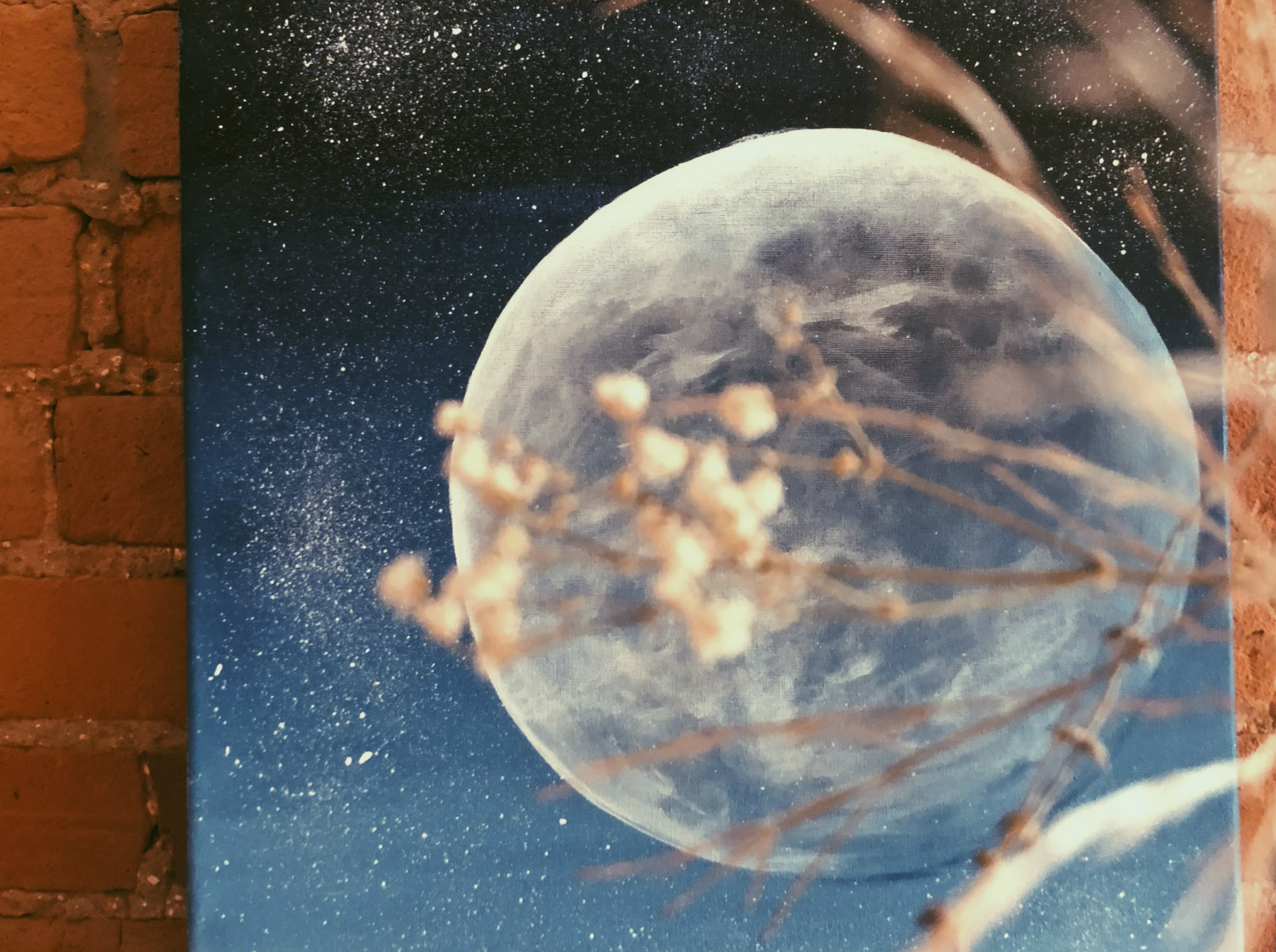 Moon landing on digital nebula art piece example