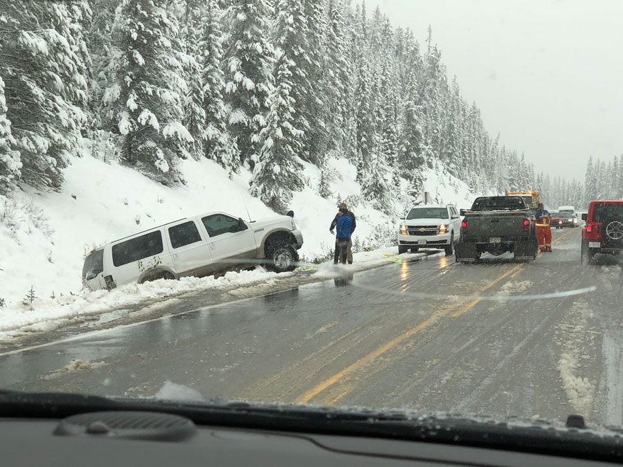 The Icefield Parkway can be treacherous on a snowy day.