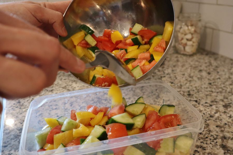 Making pasta salad for a day hike