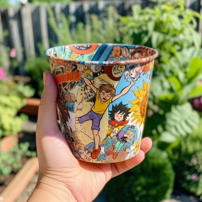 comic book decoupage pots