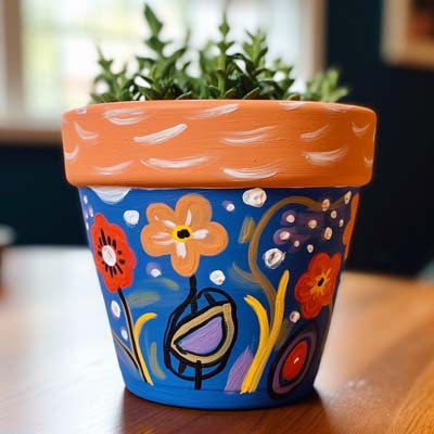 decorated terra cotta pots - flowers