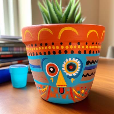 decorated terra cotta pots - funny face