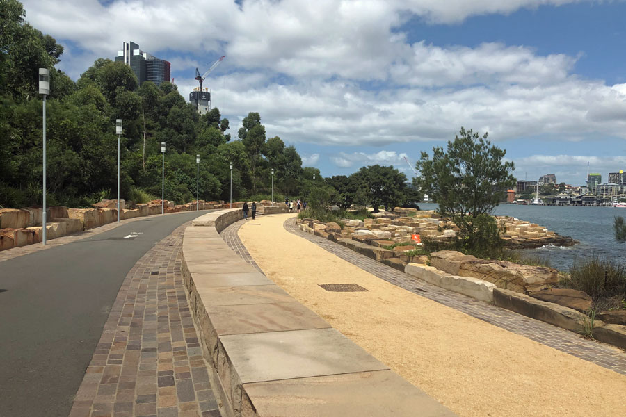Walking along the Sydney Harbour near The Rocks.