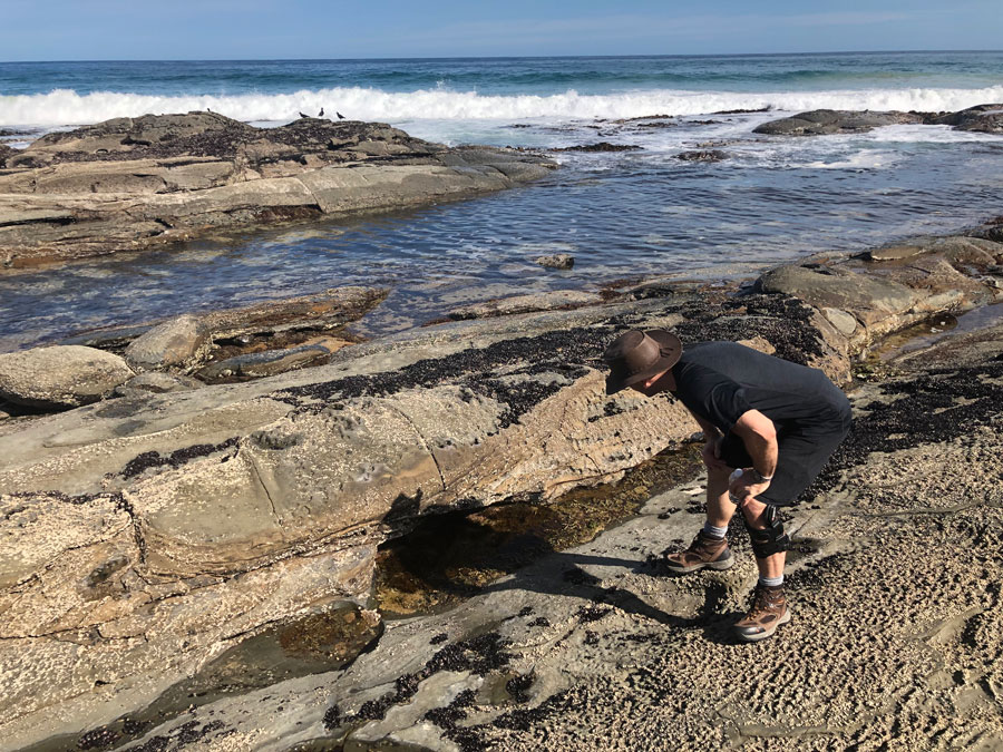 Sure glad I did not have my klutzy moment walking around these tide pools the day before. Exploring tide pools.