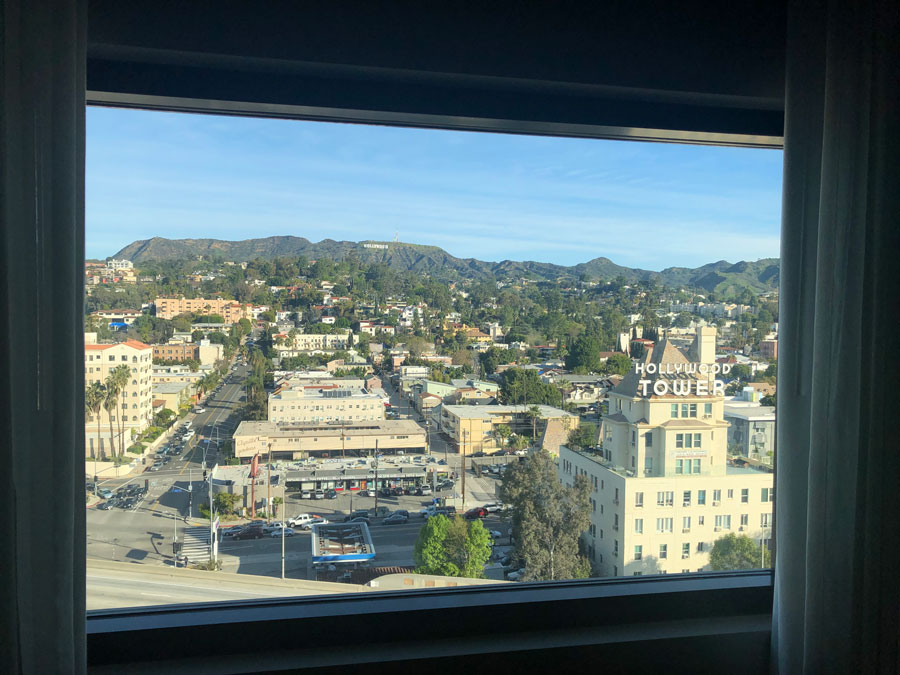View of the Hollywood sign from our hotel window.
