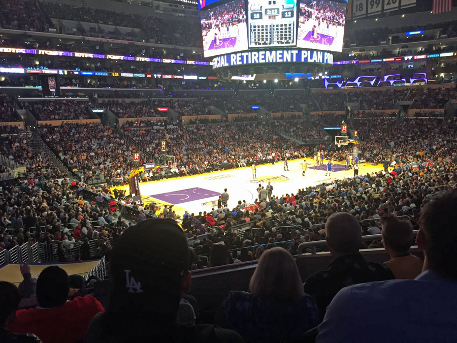 Watching the LA Lakers at Staples Center.