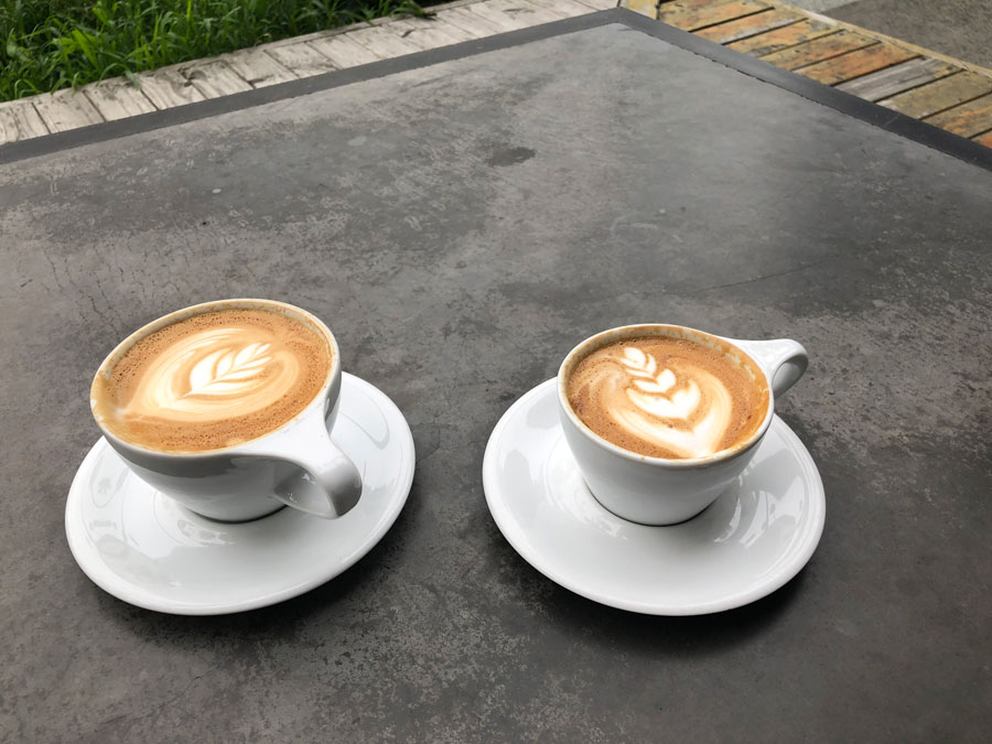Latte and Cappucino at Tiago Coffee Bar.
