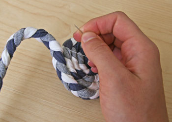 DIY braided t-shirt yarn coasters