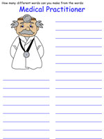 Medical Practitioner word mine puzzle