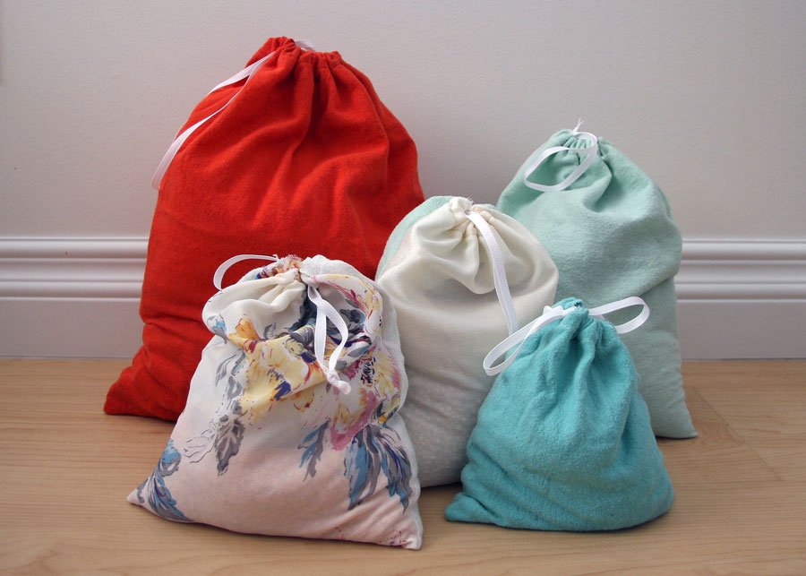 upcycled produce bag with a drawstring