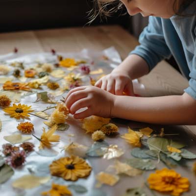 arranging flowers on waxed paper