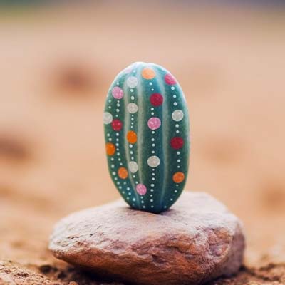 cactus painted on a rock and glued on a rock
