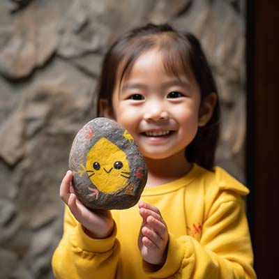 chick painted on a rock