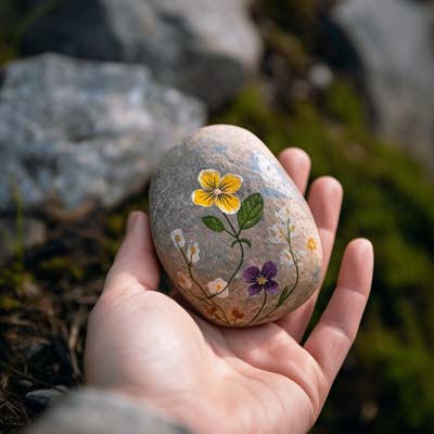 flowers painted on a rocks