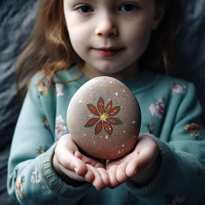 flower painted on a rock