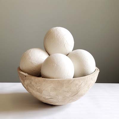 paper mache bowl with a scrunched layer of tissue paper on top painted white