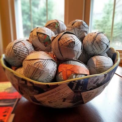 paper mache bowl with colorful paper