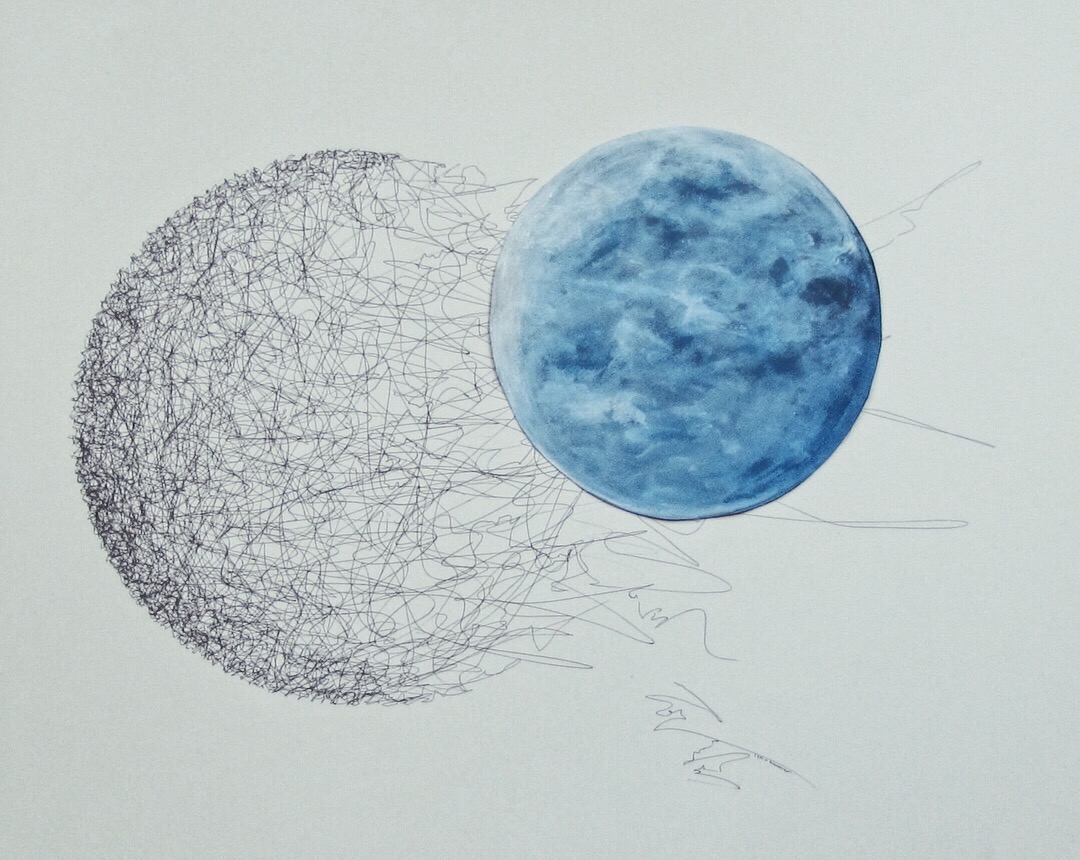 Moon landing on digital nebula art piece example