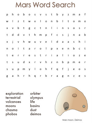 outer space themed word searches - Mars