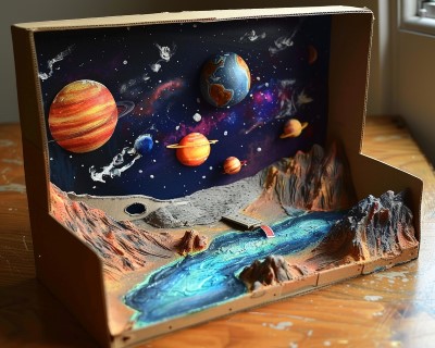 shoe box diarama craft with a space theme