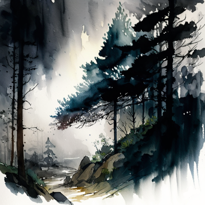 white space moves your eye through the watercolour forest
