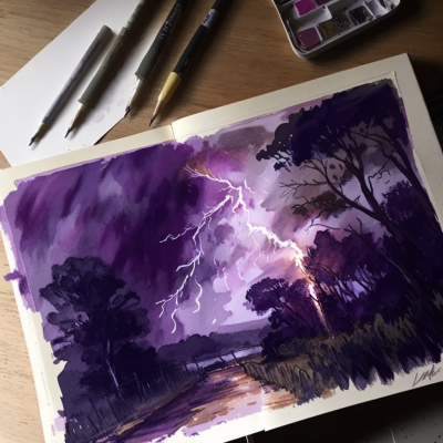 lightning created with masking fluid