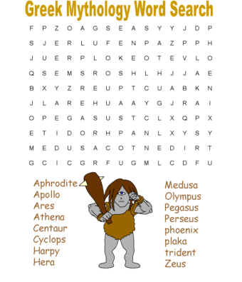 word search puzzle - learn about Greek Mythology