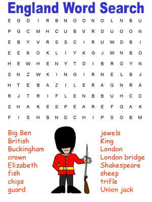 word search puzzle - learn about England