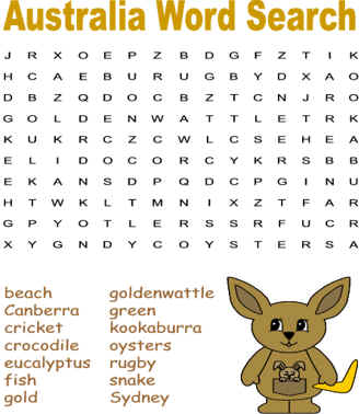 australia word search puzzles
