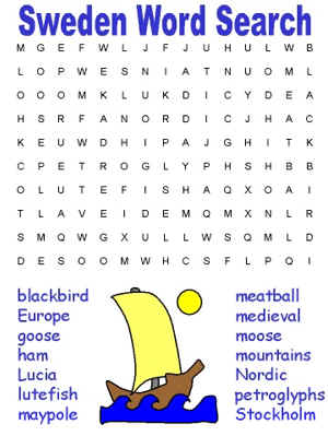 word search puzzle - learn about Sweden