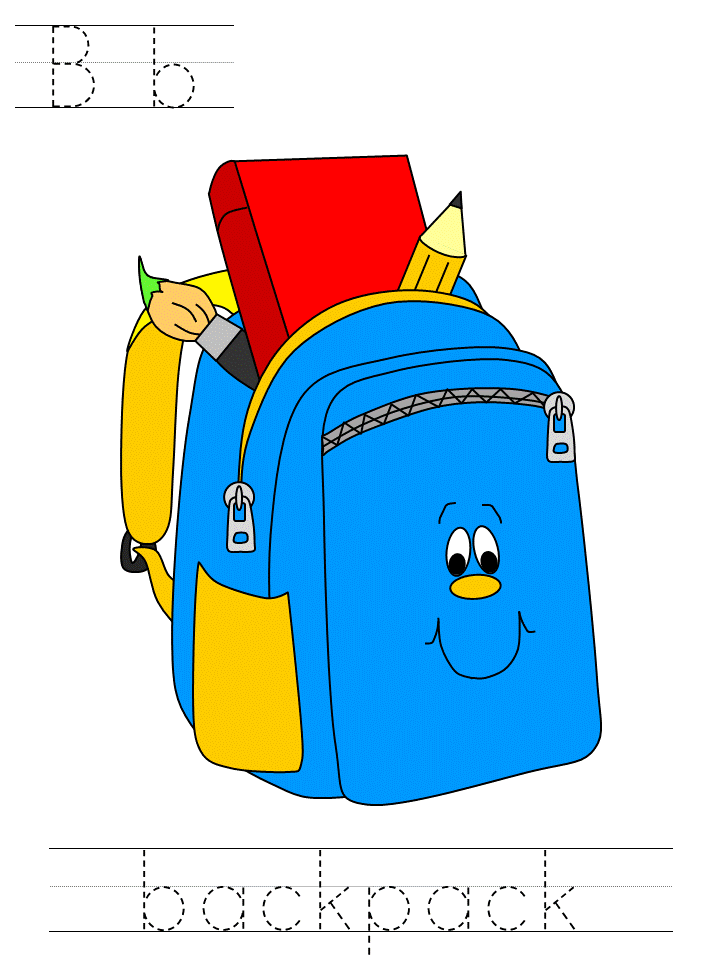 Bb backpack | School themed Learn to Print Tracer Pages