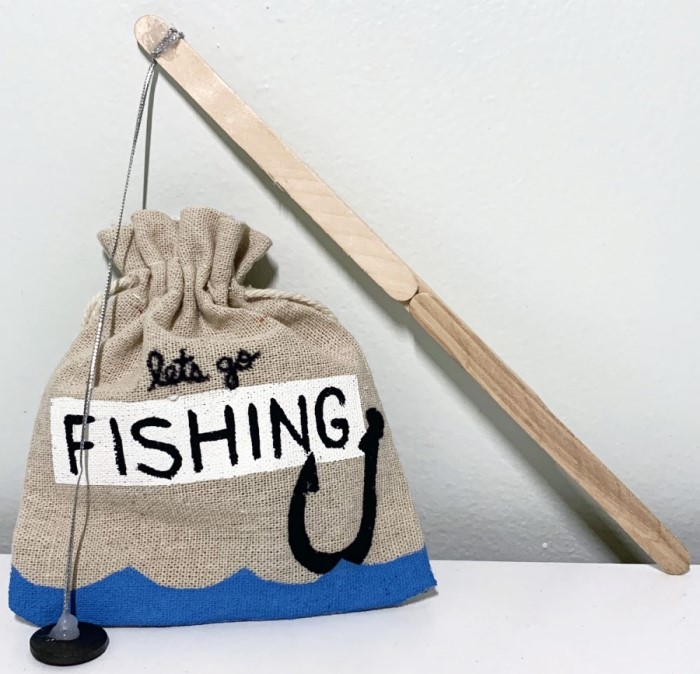 photo of the finished mini fishing game craft and activity for kids