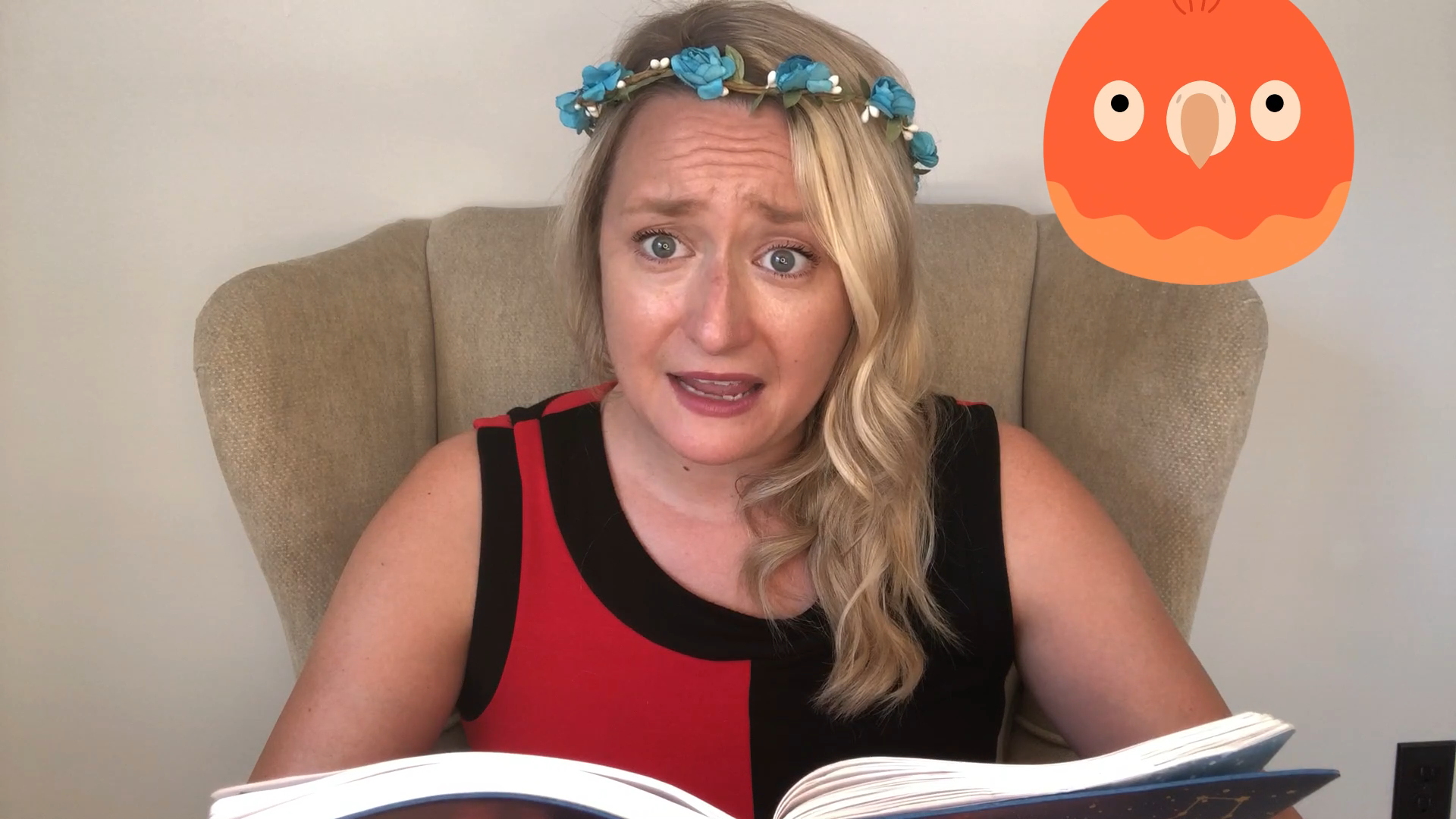 Image of the storyteller telling the story of the Little Red Hen.